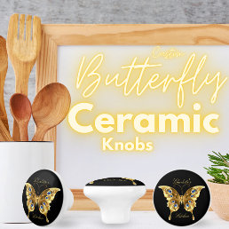 &#129419; Personalized Gold Butterfly Black&#128420; Ceramic Knob