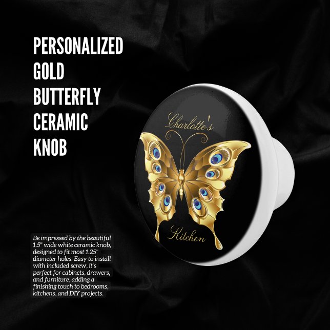  Personalized Gold Butterfly  Ceramic Knob (Personalized Gold Butterfly Ceramic Knob )