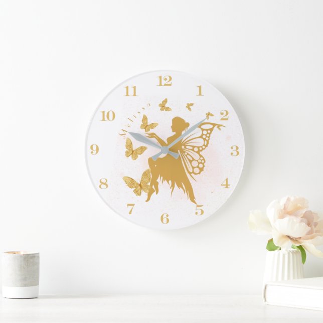 Personalized Gold Butterfly Fairy Large Clock (Home)