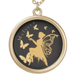 Personalized Gold Butterfly Fairy Plated Necklace