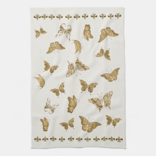 Personalized Gold Butterfly Fleur de Lis Matching Kitchen Towel