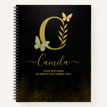 Personalized Gold C Notebook – Floral Monogram