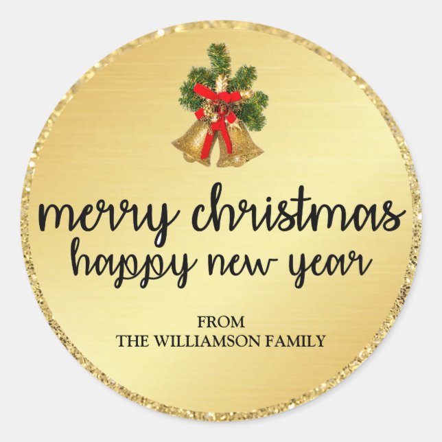 Personalized Gold Christmas Bells Envelope Seals (Front)