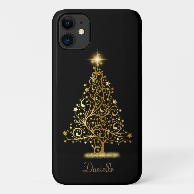 Personalized Gold Christmas Tree Case-Mate iPhone Case (Back)