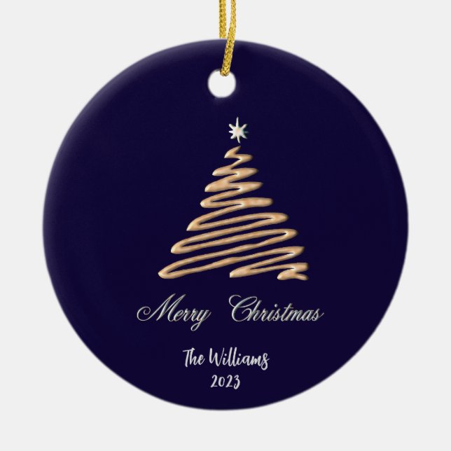 Personalized Gold Christmas Tree Ceramic Ornament (Front)