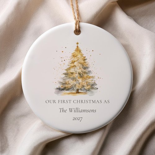 Personalized Gold Christmas Tree Our First Married Ceramic Ornament