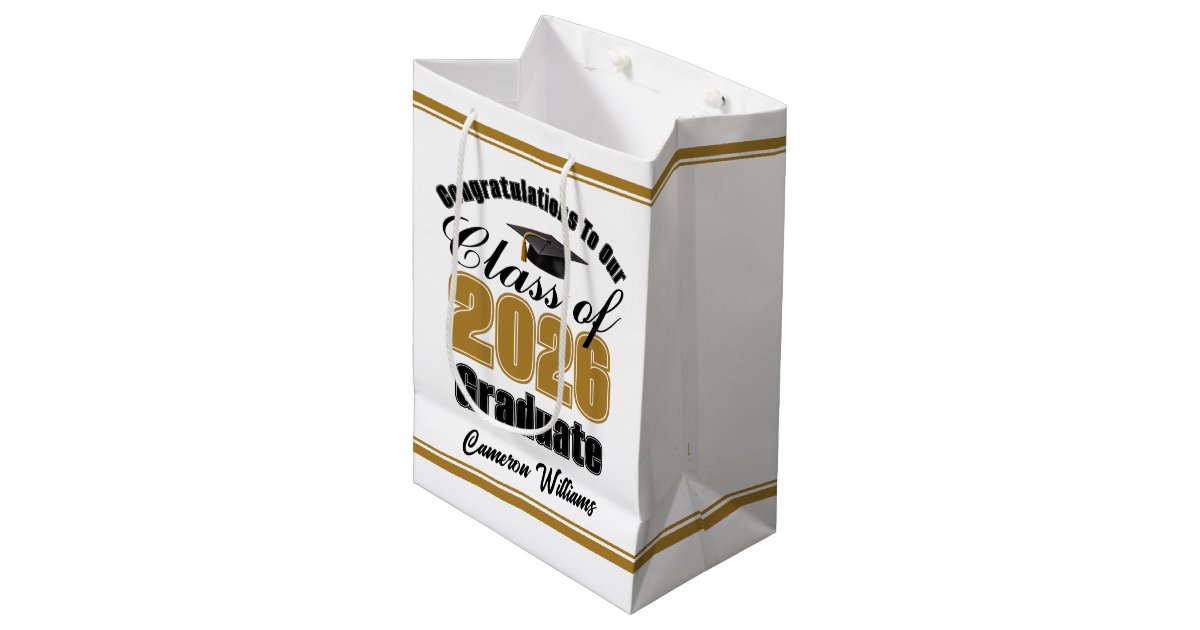 Personalized Gold Class of 2026 Graduation Medium Gift Bag | Zazzle