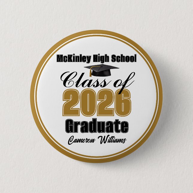 Personalized Gold Class of 2026 Graduation Party Button (Front)