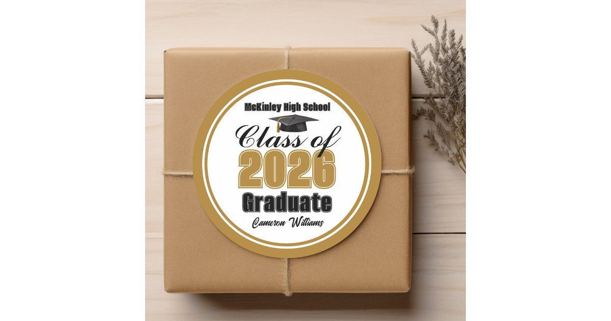 Personalized Gold Class of 2026 Graduation Party Classic Round Sticker ...