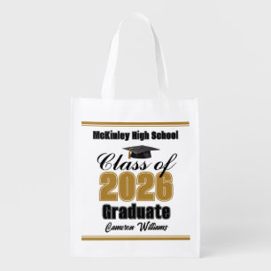 Personalized Gold Class of 2026 Graduation Party Grocery Bag