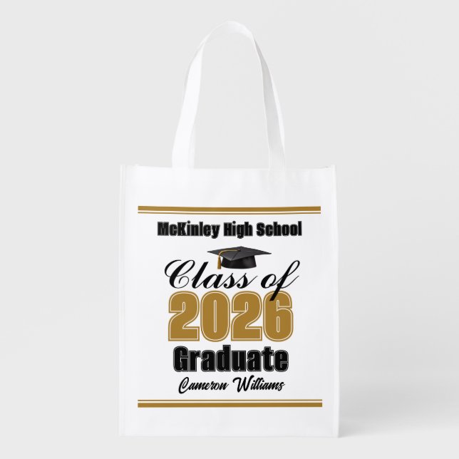 Personalized Gold Class of 2026 Graduation Party Grocery Bag (Front)