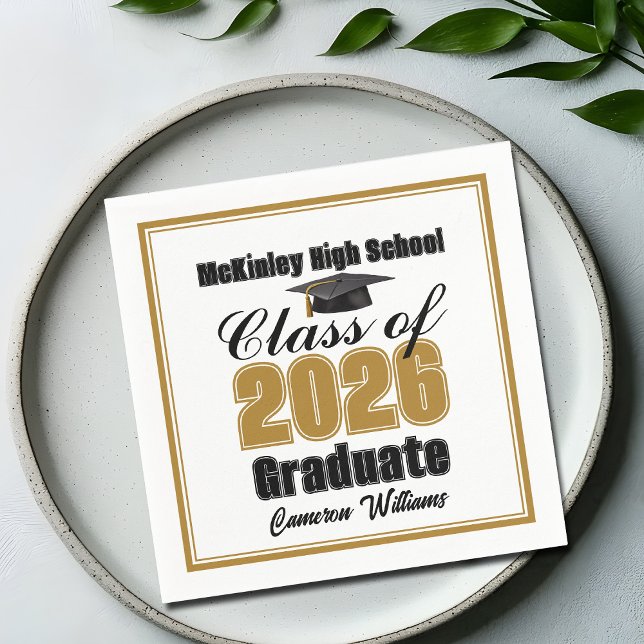 Personalized Gold Class of 2026 Graduation Party Napkins (Creator Uploaded)