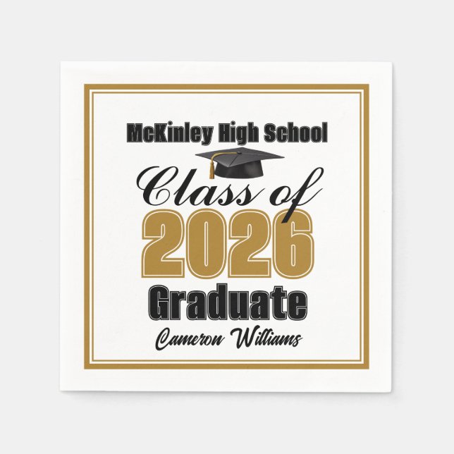 Personalized Gold Class of 2026 Graduation Party Napkins (Front)