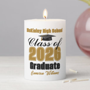 Personalized Gold Class of 2026 Graduation Party Pillar Candle