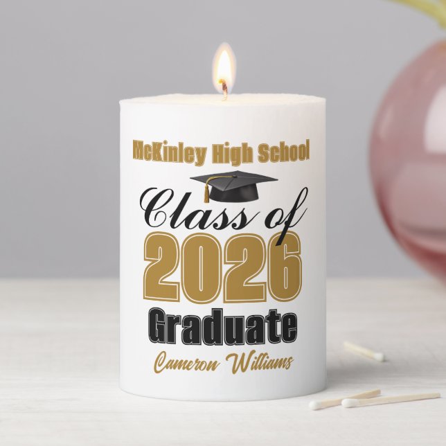 Personalized Gold Class of 2026 Graduation Party Pillar Candle (In Situ)