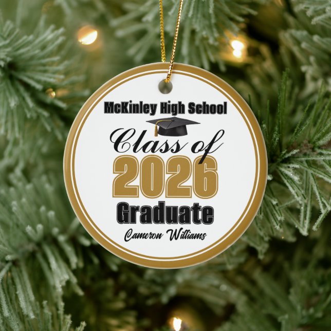 Personalized Gold Class of 2026 Graduation Photo Ceramic Ornament (Tree)