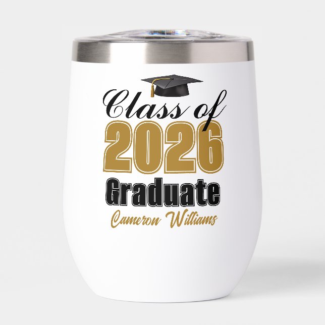 Personalized Gold Class of 2026 Graduation Thermal Wine Tumbler (Front)