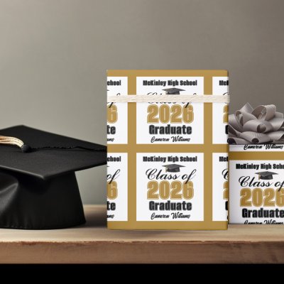 Personalized Gold Class of 2026 Graduation Wrapping Paper