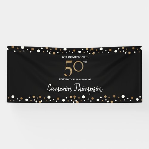 Personalized Gold Confetti 50th birthday Party Banner