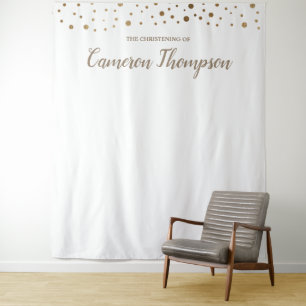 Personalized Gold Confetti Christening Backdrop