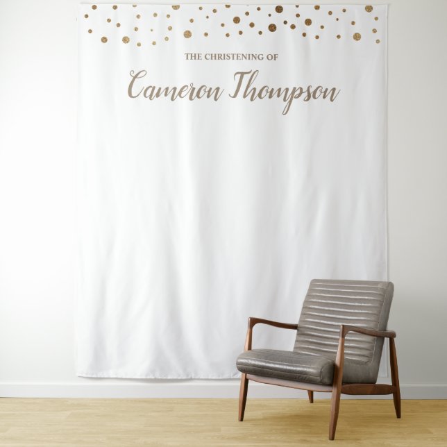 Personalized Gold Confetti Christening Backdrop (In Situ)
