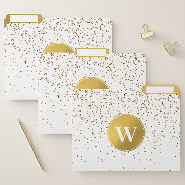 Personalized Gold Confetti Initial Monogram File Folder (Set)