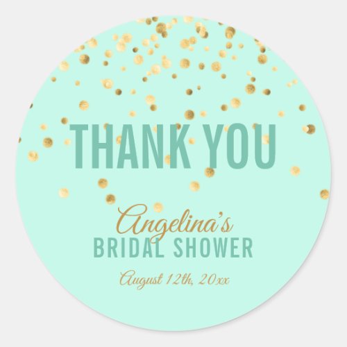 Personalized Gold Confetti MINT Bridal Shower Classic Round Sticker