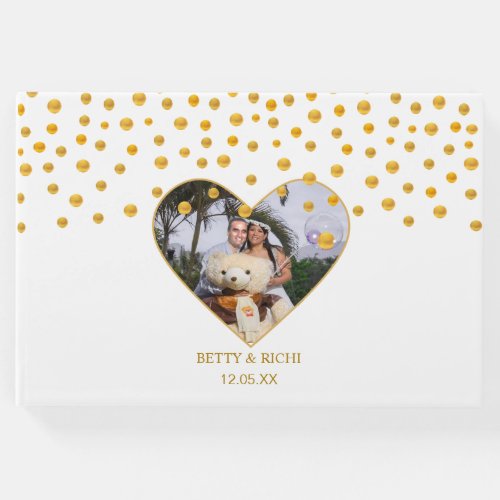 Personalized Gold Confetti on White Guest Book