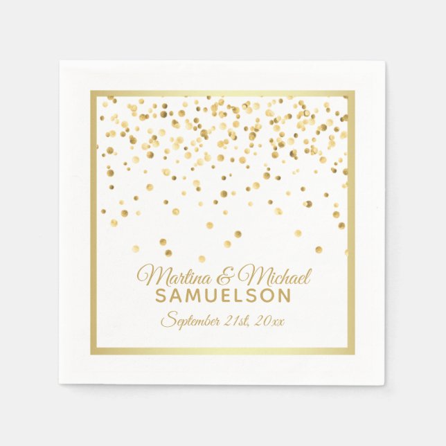 Personalized Gold Confetti Wedding Disposable Paper Napkins (Front)