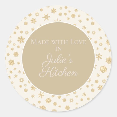 Personalized Gold Cream Snowflakes Food Gift Classic Round Sticker