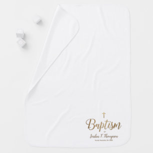 Personalized Gold Cross Baby Baptism Bible Passage Blanket
