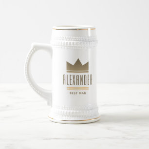 Personalized Gold Crown Best Man Beer Stein