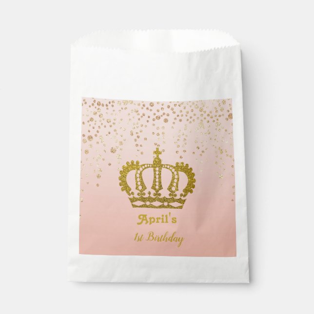 Personalized Gold Crown Birthday Favor Bag (Front)