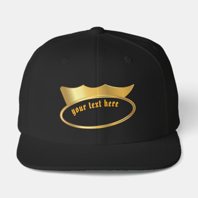 Personalized Gold Crown Logo Black Gamer Cap (Front)