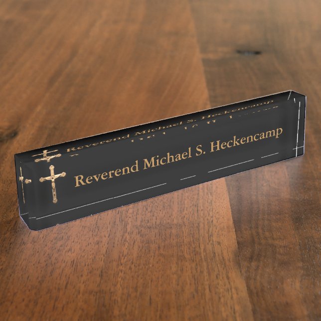 Personalized Gold Crucifix Catholic Name Plate (Side)