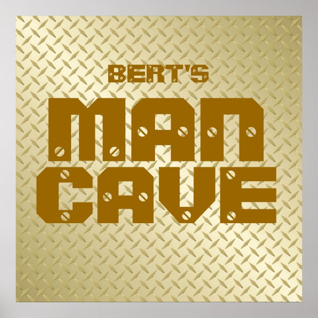 Personalized Gold Diamond Plate Man Cave Poster (Front)