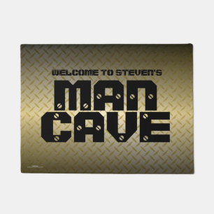 Personalized Gold Diamondplate Pattern Man Cave Doormat