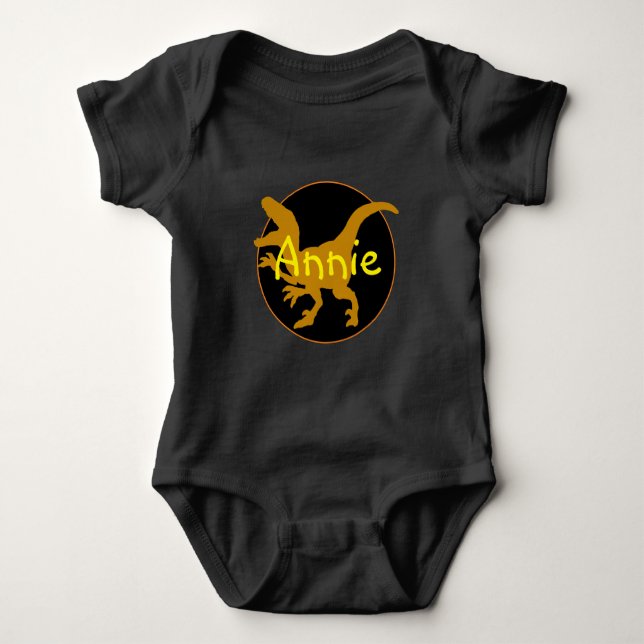 Personalized Gold Dinosaur  Baby Bodysuit (Front)