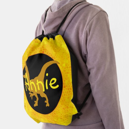 Personalized Gold Dinosaur Hide Drawstring Bag