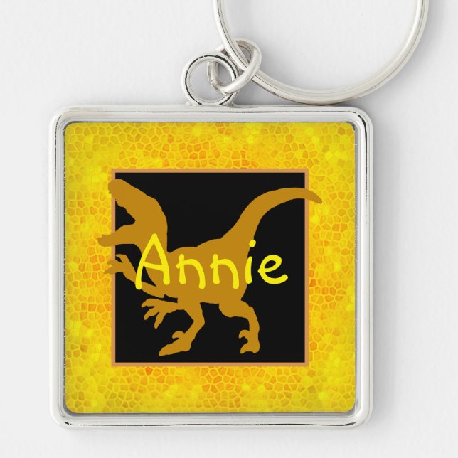 Personalized Gold Dinosaur Hide Keychain (Front)
