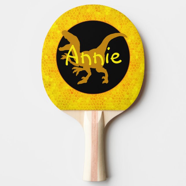 Personalized Gold Dinosaur Hide Ping Pong Paddle (Front)