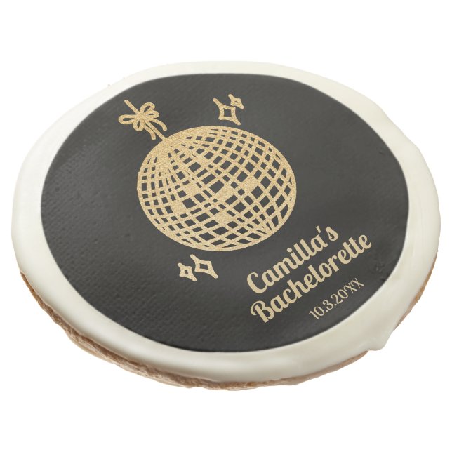 Personalized Gold Disco Bachelorette Party Favor Sugar Cookie (Angled)
