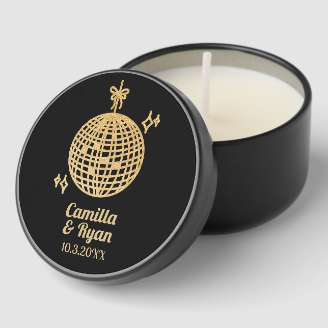 Personalized Gold Disco Wedding Favor Mini Candles (Corner)