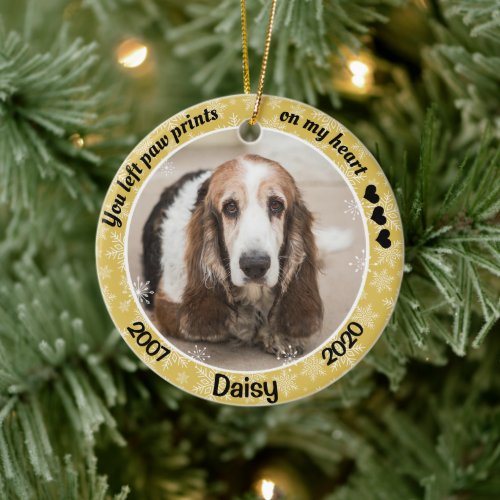 Personalized Gold Dog Memorial Christmas Ceramic Ornament