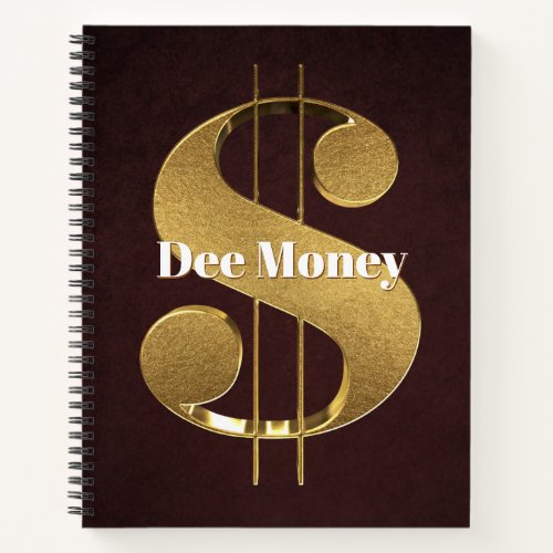 Personalized Gold Dollar Sign Notebook