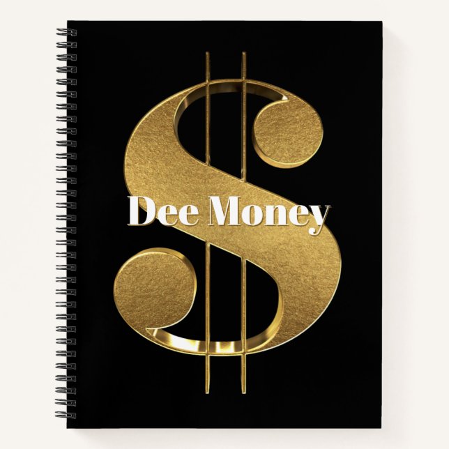 Personalized Gold Dollar Sign Notebook (Front)