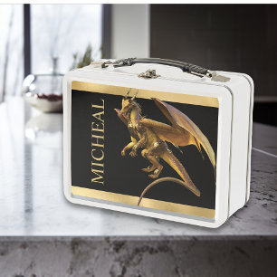 Personalized Gold Dragon Fantasy  Metal Lunch Box