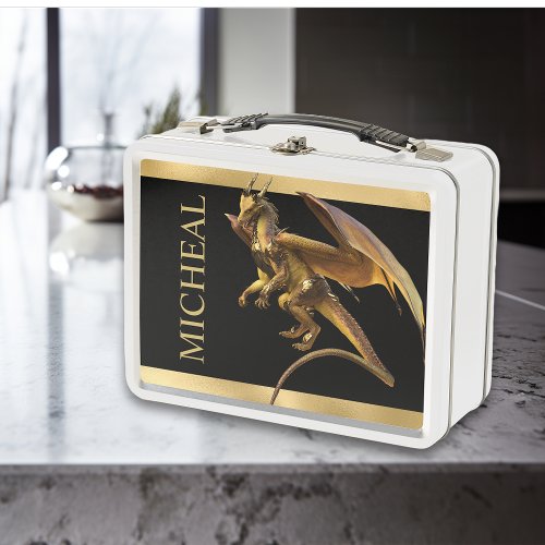 Personalized Gold Dragon Fantasy  Metal Lunch Box