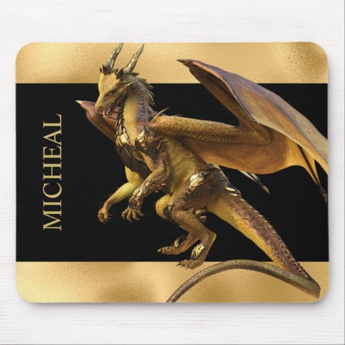 Personalized Gold Dragon Fantasy  Mouse Pad