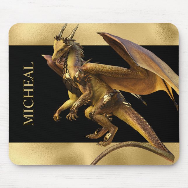 Personalized Gold Dragon Fantasy  Mouse Pad (Front)